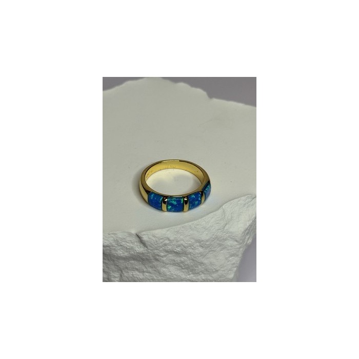 925 Sterling Silver Gold Plated Opal Ring Size 5.5