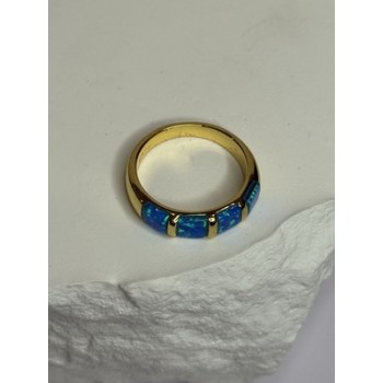 925 Sterling Silver Gold Plated Opal Ring Size 5.5
