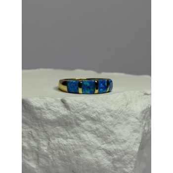 925 Sterling Silver Gold Plated Opal Ring Size 5.5