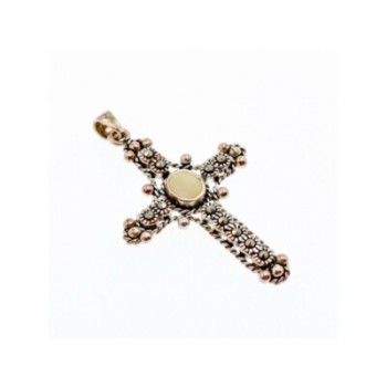 925 Sterling Silver Mother Of Pearl & Marcasites Cross Pendant