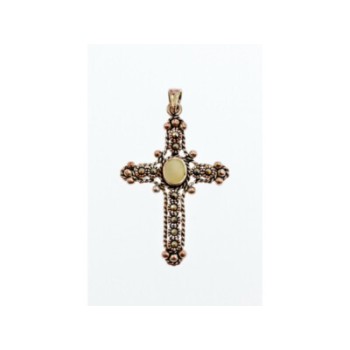 925 Sterling Silver Mother Of Pearl & Marcasites Cross Pendant