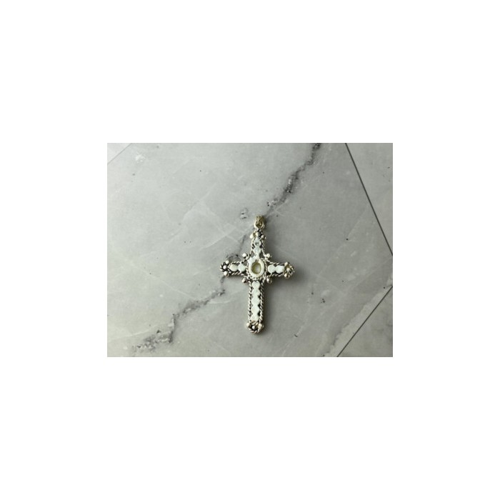 925 Sterling Silver Mother Of Pearl & Marcasites Cross Pendant