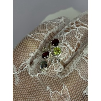 925 Sterling Silver Alexandrite, Garnet & Peridot Ring Size 6.5