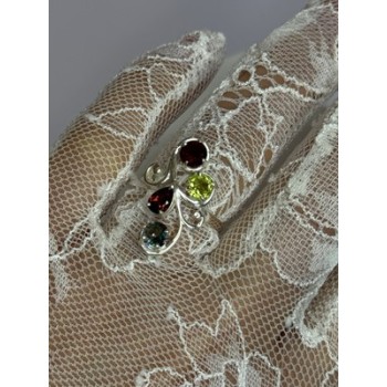 925 Sterling Silver Alexandrite, Garnet & Peridot Ring Size 6.5