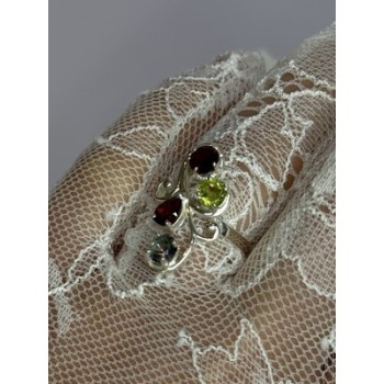 925 Sterling Silver Alexandrite, Garnet & Peridot Ring Size 6.5