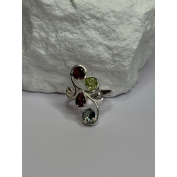925 Sterling Silver Alexandrite, Garnet & Peridot Ring Size 6.5