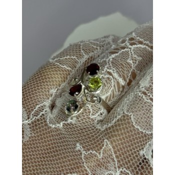 925 Sterling Silver Alexandrite, Garnet & Peridot Ring Size 6.5