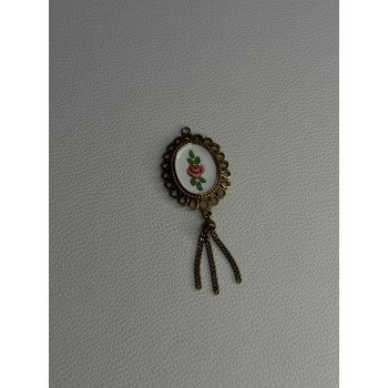 Vintage 925 Sterling Silver Gold Plated Pink Enamel Rose Pendant Length 2.5 Inch