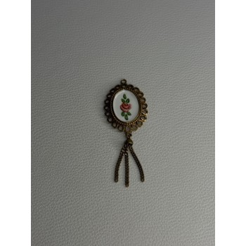 Vintage 925 Sterling Silver Gold Plated Pink Enamel Rose Pendant Length 2.5 Inch