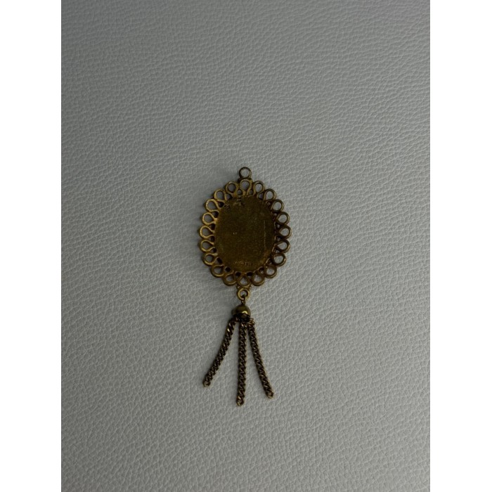 Vintage 925 Sterling Silver Gold Plated Pink Enamel Rose Pendant Length 2.5 Inch