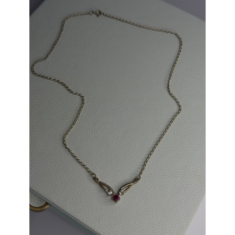 925 Sterling Silver Ruby & Beryl Necklace Length 18 Inch