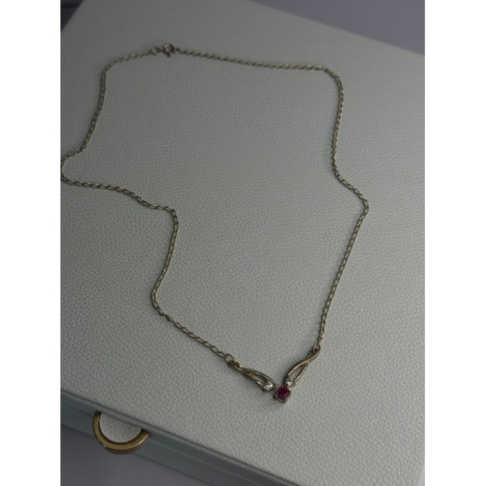 925 Sterling Silver Ruby & Beryl Necklace Length 18 Inch