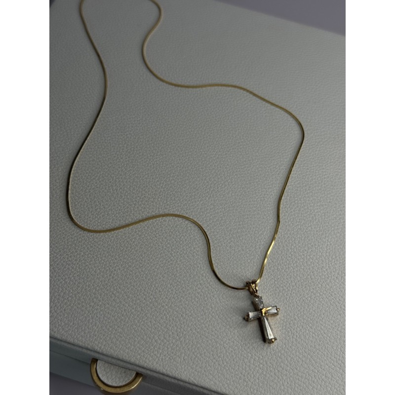 925 Sterling Silver Gold Plated White Topaz Cross Necklace
