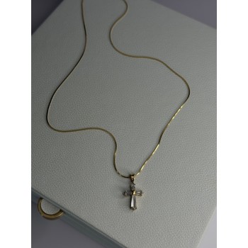 925 Sterling Silver Gold Plated White Topaz Cross Necklace