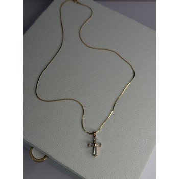 925 Sterling Silver Gold Plated White Topaz Cross Necklace
