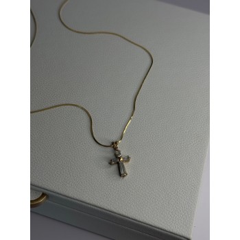 925 Sterling Silver Gold Plated White Topaz Cross Necklace