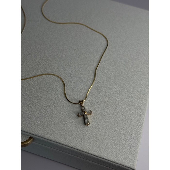 925 Sterling Silver Gold Plated White Topaz Cross Necklace