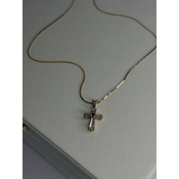 925 Sterling Silver Gold Plated White Topaz Cross Necklace