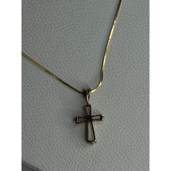925 Sterling Silver Gold Plated White Topaz Cross Necklace