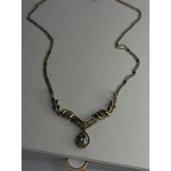 Elegant 925 Sterling Silver Blue Topaz & Marcasite Necklace