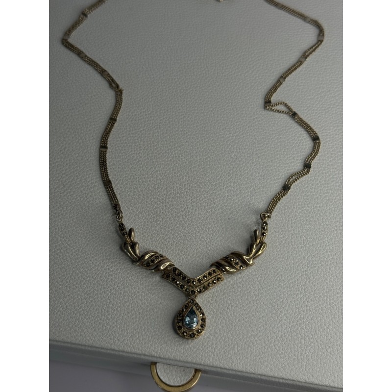 Elegant 925 Sterling Silver Blue Topaz & Marcasite Necklace