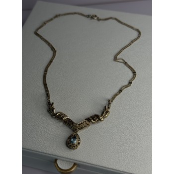 Elegant 925 Sterling Silver Blue Topaz & Marcasite Necklace
