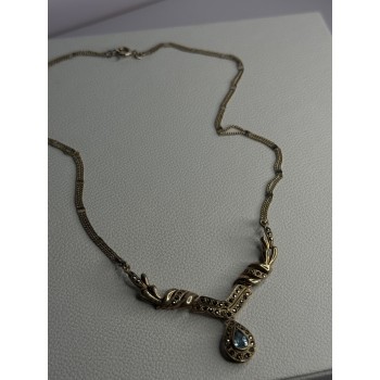 Elegant 925 Sterling Silver Blue Topaz & Marcasite Necklace