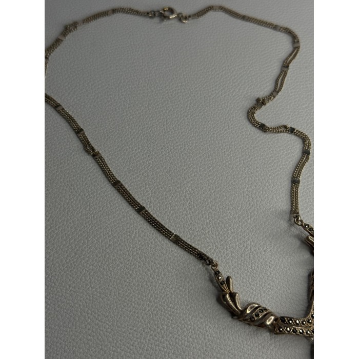 Elegant 925 Sterling Silver Blue Topaz & Marcasite Necklace