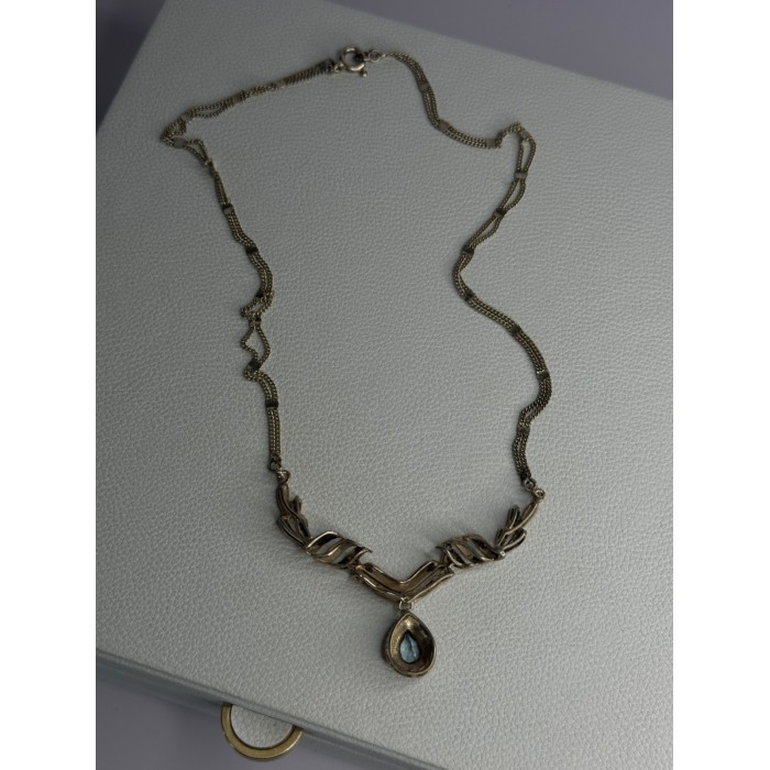 Elegant 925 Sterling Silver Blue Topaz & Marcasite Necklace