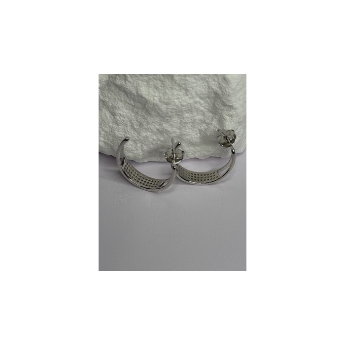 925 Sterling Silver Elegant CZ Earrings Length 0.76