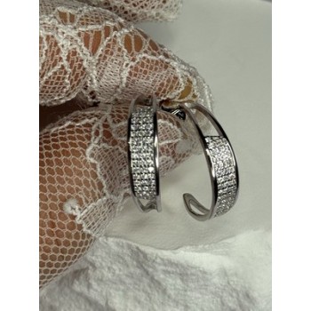 925 Sterling Silver Elegant CZ Earrings Length 0.76