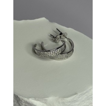 925 Sterling Silver Elegant CZ Earrings Length 0.76