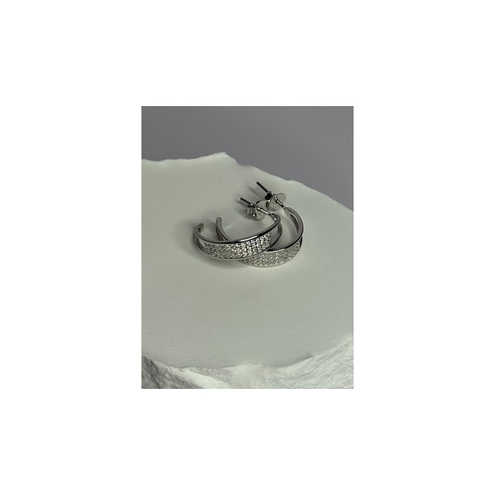 925 Sterling Silver Elegant CZ Earrings Length 0.76