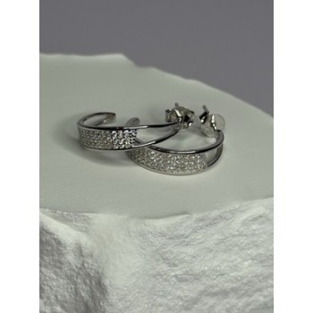 925 Sterling Silver Elegant CZ Earrings Length 0.76