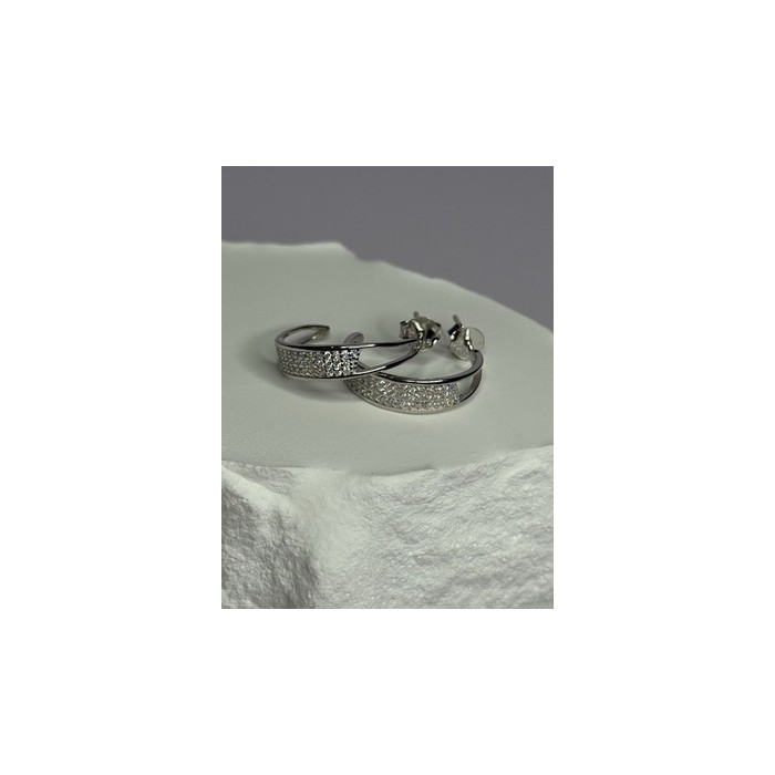 925 Sterling Silver Elegant CZ Earrings Length 0.76