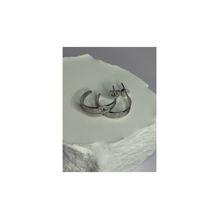 925 Sterling Silver Elegant CZ Earrings Length 0.76