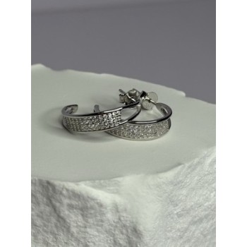 925 Sterling Silver Elegant CZ Earrings Length 0.76