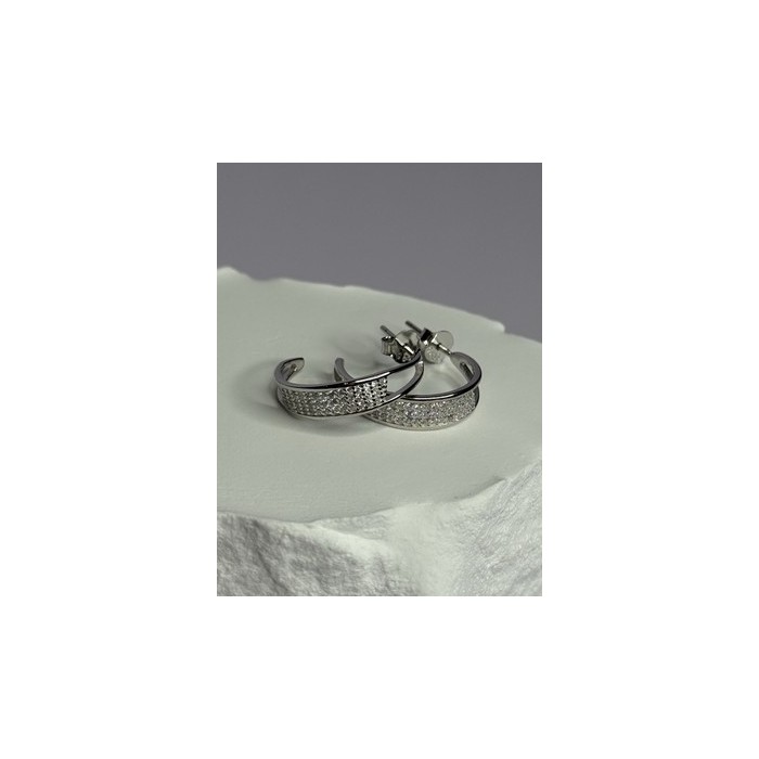 925 Sterling Silver Elegant CZ Earrings Length 0.76