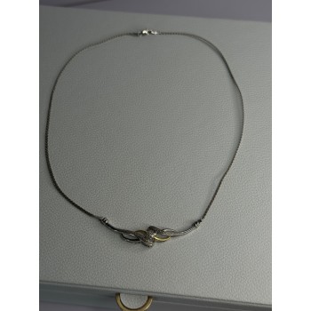 Elegant 925 Sterling Silver Gold Plated Part Diamond Necklace