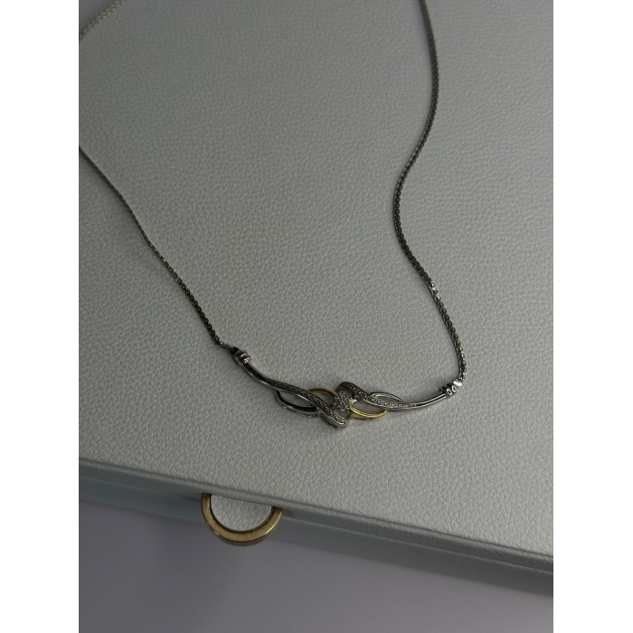 Elegant 925 Sterling Silver Gold Plated Part Diamond Necklace