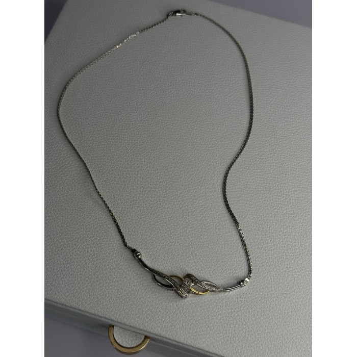 Elegant 925 Sterling Silver Gold Plated Part Diamond Necklace