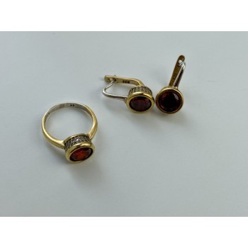 925 Sterling Silver Gold Plated Garnet & CZ Jewelry Set Turkey