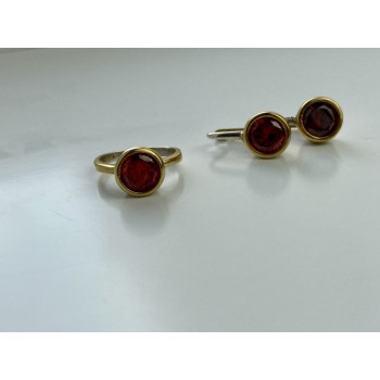 925 Sterling Silver Gold Plated Garnet & CZ Jewelry Set Turkey