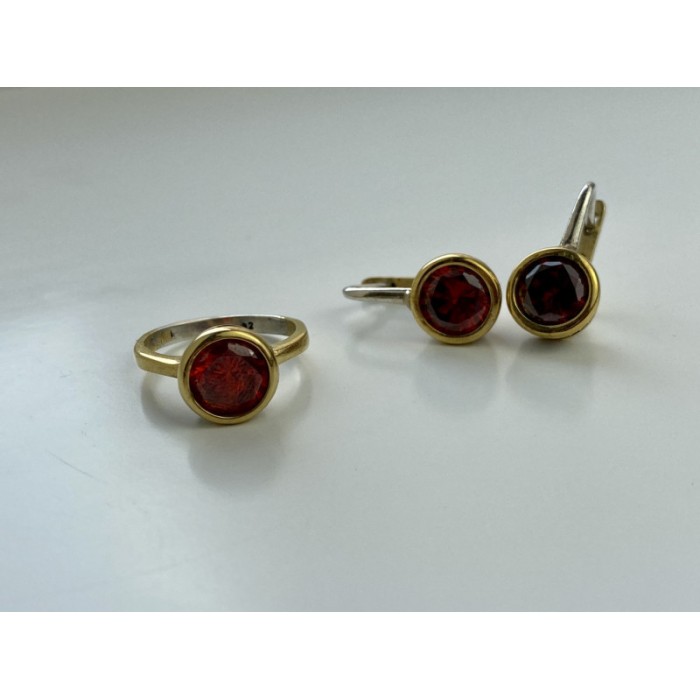 925 Sterling Silver Gold Plated Garnet & CZ Jewelry Set Turkey
