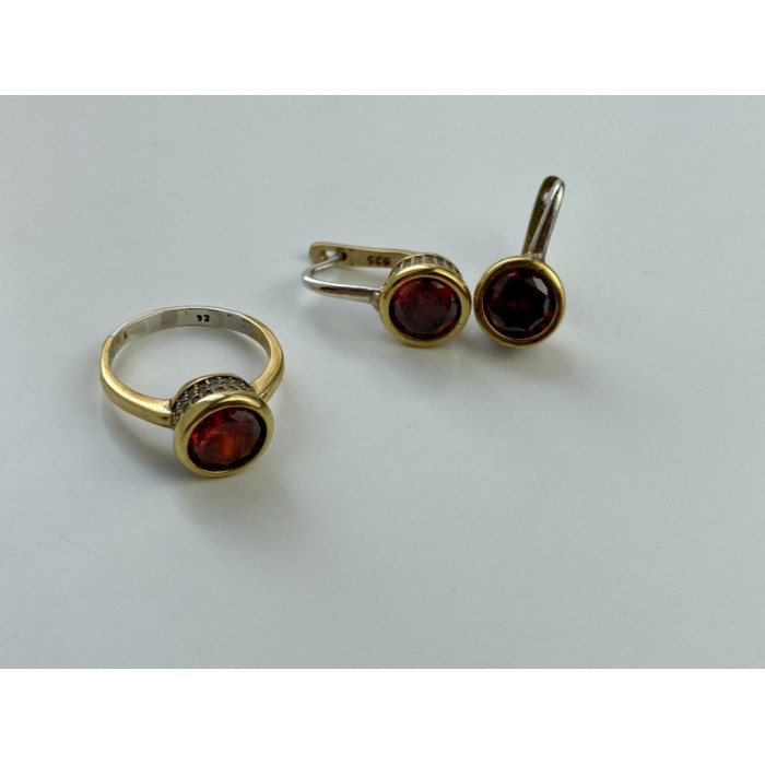 925 Sterling Silver Gold Plated Garnet & CZ Jewelry Set Turkey