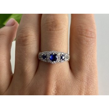 925 Sterling Silver Sapphire & White Beryl/goshenite Ring Size 8