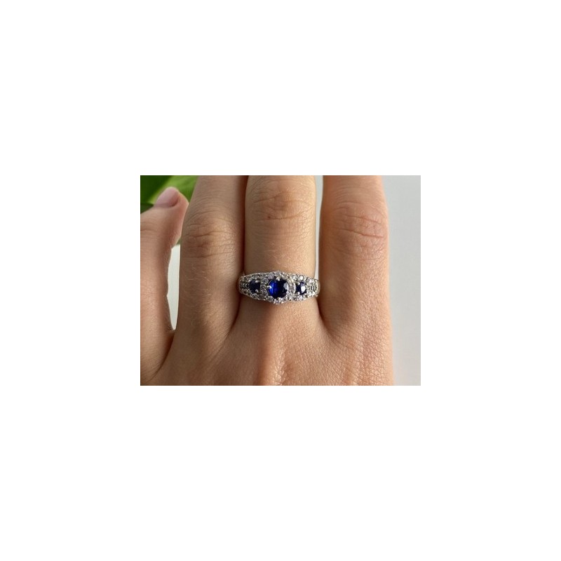 925 Sterling Silver Sapphire & White Beryl/goshenite Ring Size 8