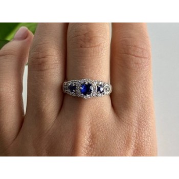 925 Sterling Silver Sapphire & White Beryl/goshenite Ring Size 8