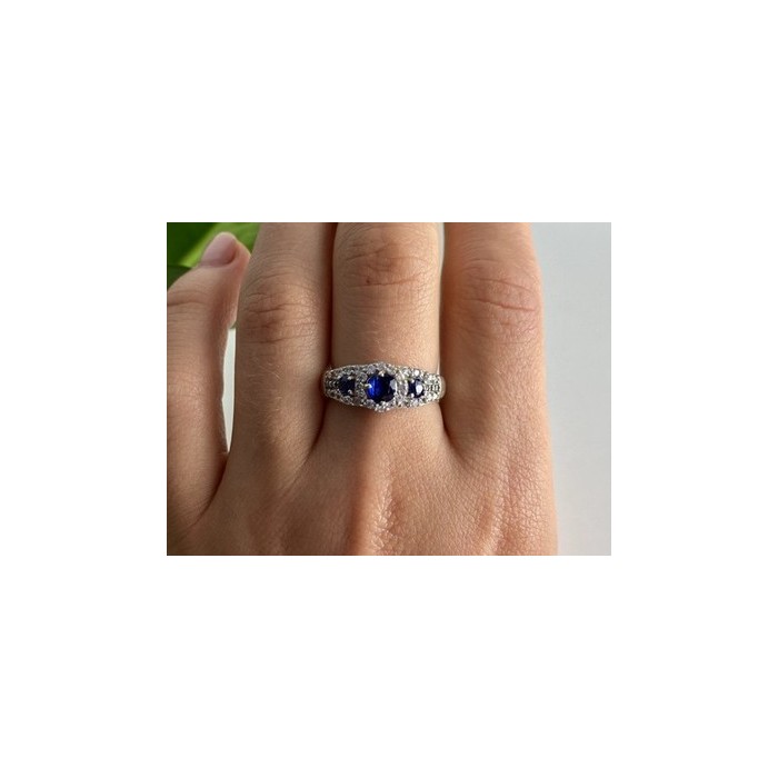925 Sterling Silver Sapphire & White Beryl/goshenite Ring Size 8