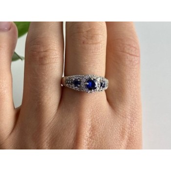 925 Sterling Silver Sapphire & White Beryl/goshenite Ring Size 8
